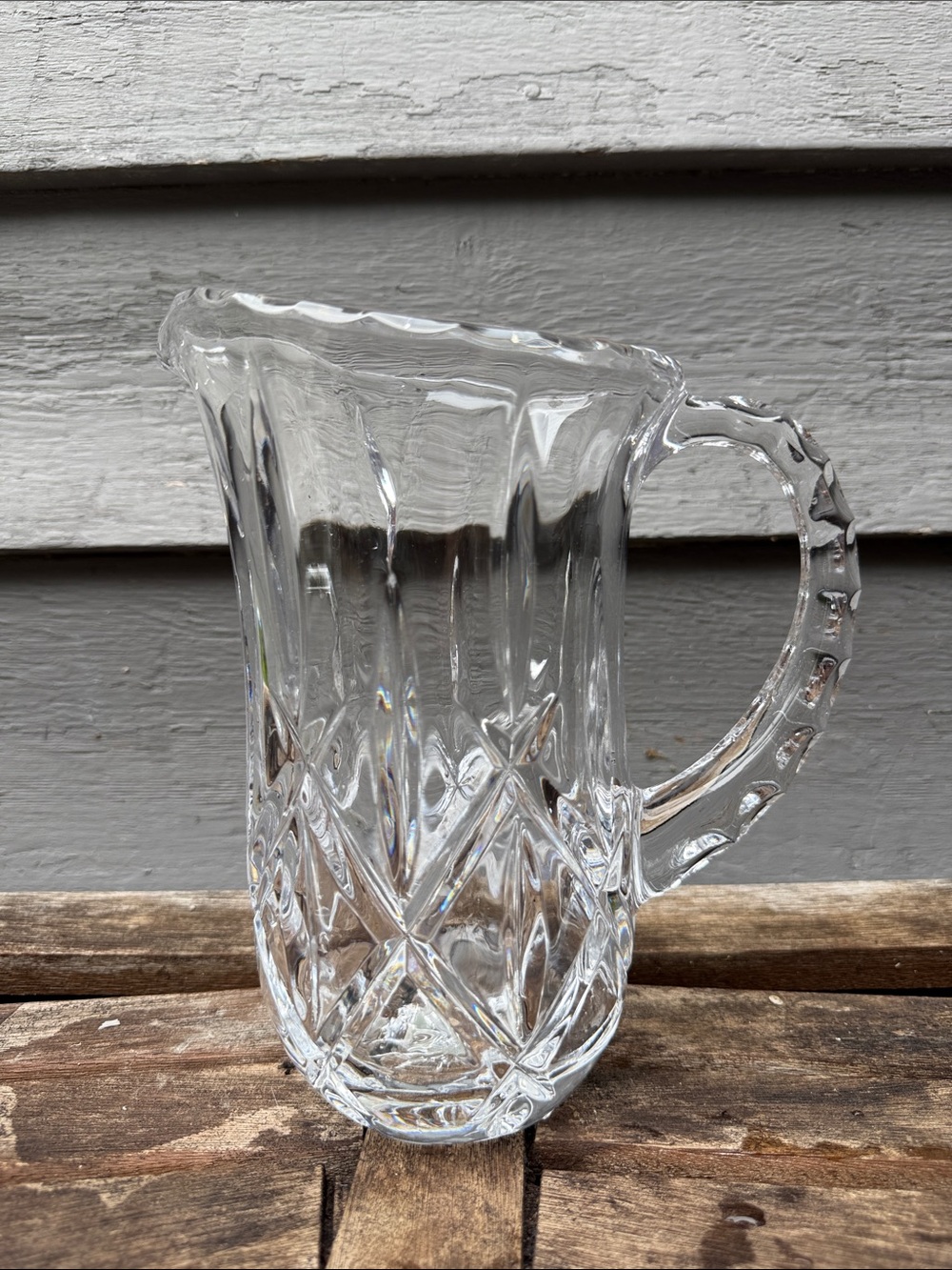 Gorham Clear Diamond-Pattern Glass Pitcher with Scalloped Rim
